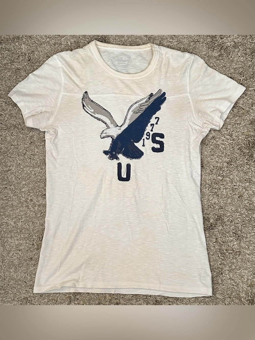 American Eagle Men’s XS Athletic Fit White Embroidered Eagle Logo S/S T-Shirt